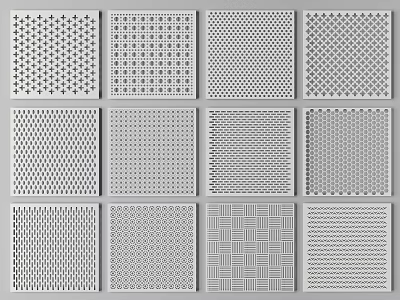 Various Perforated Metal Panel Design Patterns With Square Shapes And Textures 3d model