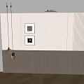 Elegant Modern Background Wall Interior Design With Decorative Paintings Pendant Lights And Potted Plant