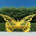 Yellow Butterfly Shaped Landscape Seat With Lush Green Bushes And Blue Sky