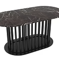 Elegant Modern Coffee Table With Marble Top And Black Metal Cylindrical Legs