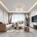 Elegant Modern Dining Living Room Interior With Crystal Chandelier Wooden Table Upholstered Chairs And Cabinets