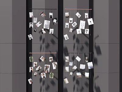 Artistic Photo Wall Decor With Various Hanging Photos In Different Sizes And Shadow Effects 3d model
