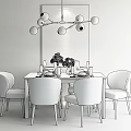 Modern Dining Table Set With Four Chairs Gray Wall Artwork And Chandelier 3d model