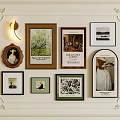 White Wall Framed Art Collection With Vintage Pictures Various Styles And Decorative Border