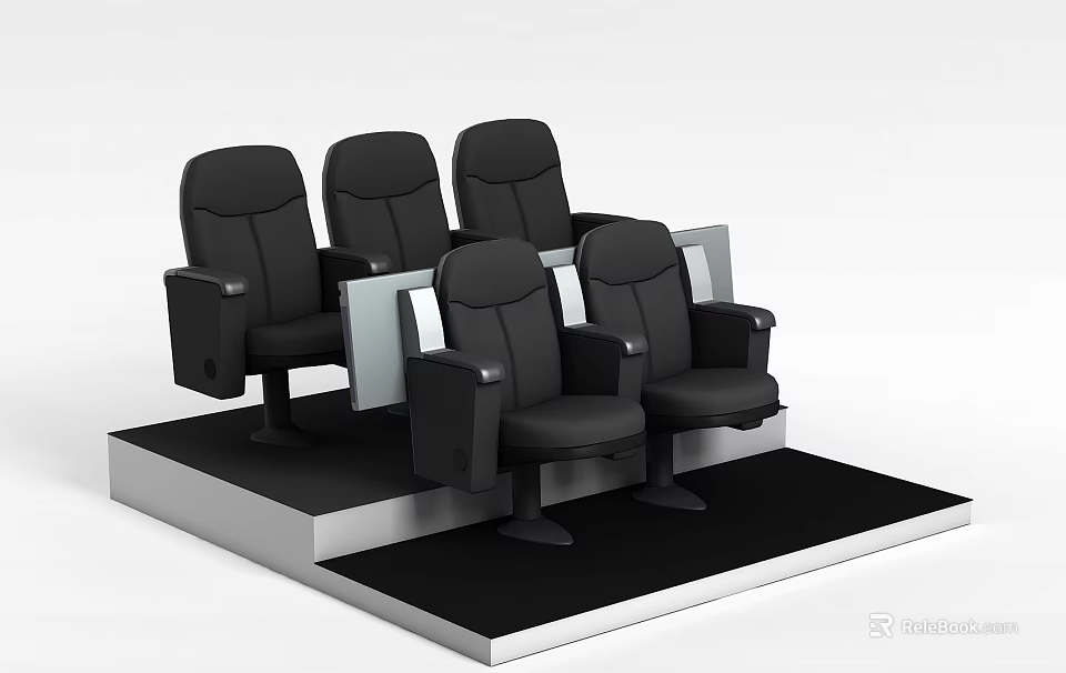 Modern Black Theater Seats Arranged On Platform For Cinema Hall Setup 3d model 