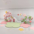 Pink Indoor Children's Playground With Flower Shapes Slide And Cartoon Decorations