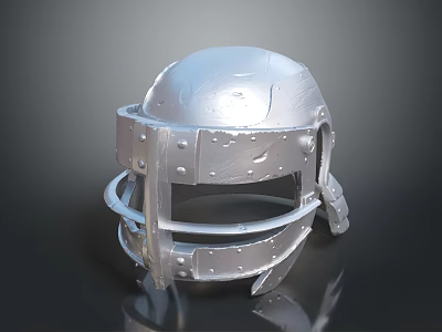 Medieval Warrior Wearing Metallic Helmet With Face Guard And Riveted Details 3d model