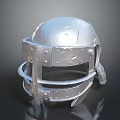 Medieval Warrior Wearing Metallic Helmet With Face Guard And Riveted Details