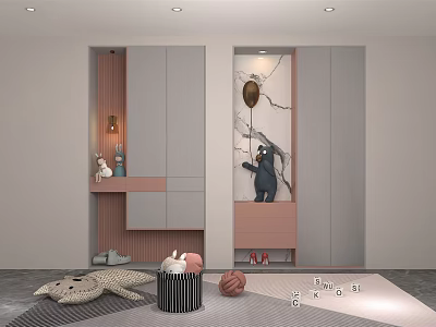 Modern Gray Pink Shoe Cabinet Interior With Storage And Decorative Elements 3d model