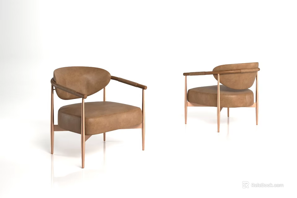 Modern Brown Accent Chair With Curved Backrest And Metal Frame Design 3d model 