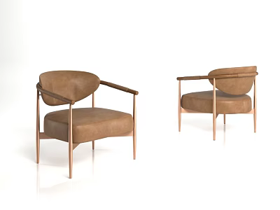 Modern Brown Accent Chair With Curved Backrest And Metal Frame Design 3d model
