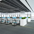 Modern Public Office Space With Open Layout Workstations Ergonomic Chairs Green Plants And Large Windows 3d model