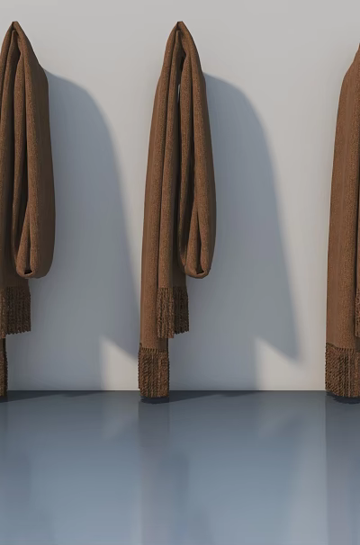 Sleek Hinged Swing Door With Brown Fringed Towels On Reflective Floor Surface 3d model