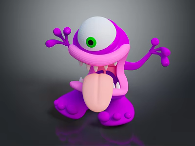 Cartoon Purple Monster Game Movie Character With Big White Eye Green Pupil Sticking Out Tongue 3d model