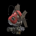 Futuristic Red Mechanical Fish With Robotic Components And Bat Like Fins