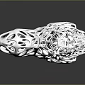 Intricate Hollow Silver Squirrel Sculpture With Artistic Metallic Detailed Mesh Structure And Reflective Surface