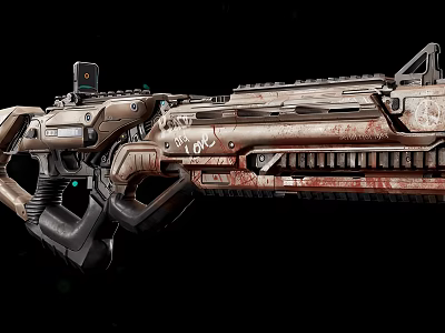 Futuristic Tactical Weapon With Metallic Scope And Detailed Textured Surface Design 3d model