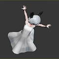 Anime Style Character In White Dress With Gray Hair And Black Horns Standing