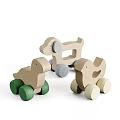 Wooden Building Blocks Animal Shaped Children Toys with Wheels Dog and Duck Designs
