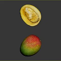 Juicy Mango Fruit Whole And Sliced Displaying Yellow Pulp And Colorful Skin
