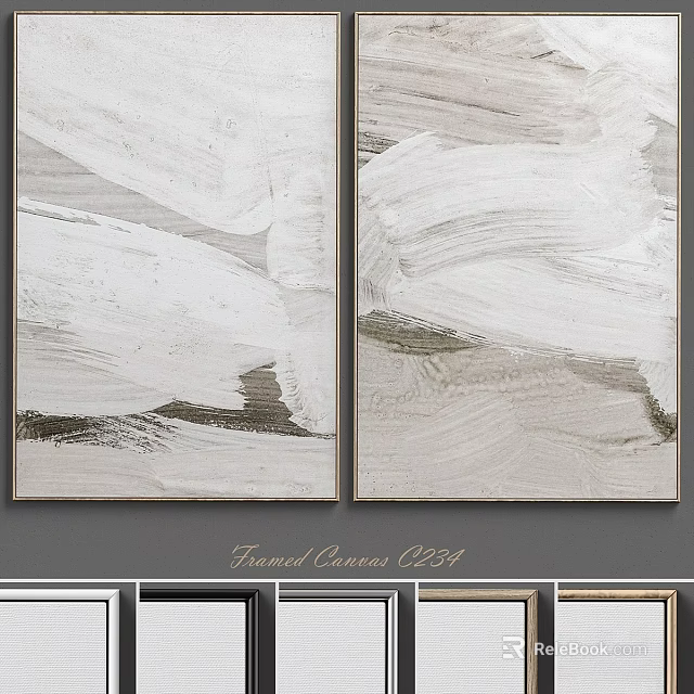 Modern Abstract Framed Canvas Art With Neutral Tones Textured Brushstrokes Two Panel Wall Decor 3d model 