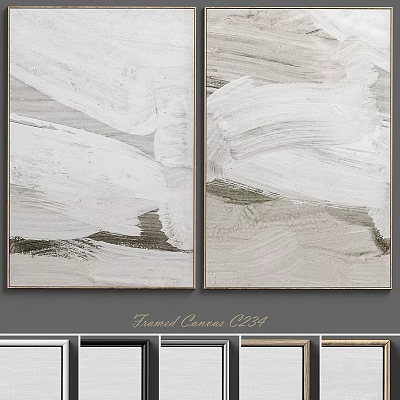 Modern Abstract Framed Canvas Art With Neutral Tones Textured Brushstrokes Two Panel Wall Decor 3d model