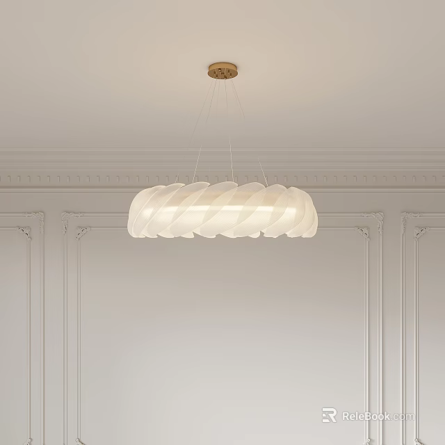 Elegant White Spiral Pendant Light Hanging From Ceiling In Modern Interior With White Walls 3d model 