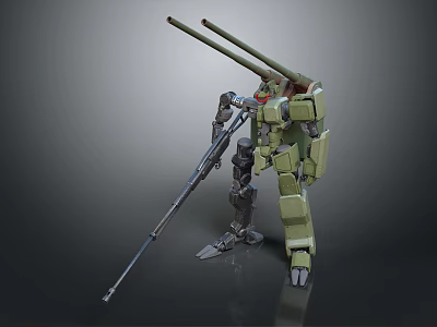Green Intelligent Machine Mechanical Warrior With Dual Cannons And Long Rifle 3d model