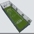 Outdoor Fenced Football Field With Green Grass Goalposts And Surrounding Trees