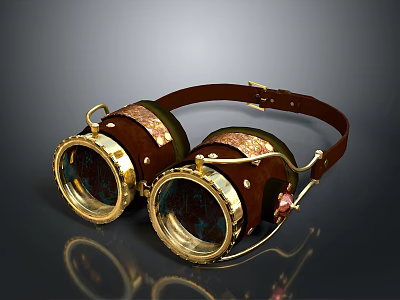 Steampunk Weapon Goggles With Brass Accents And Leather Strap Design 3d model