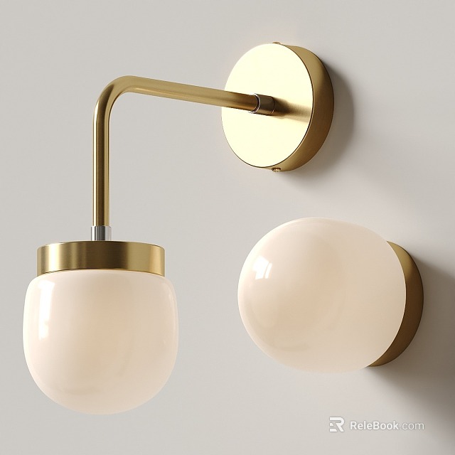 Modern Gold Metal Wall Lamp With Curved Arm And White Globe Shade Design 3d model 