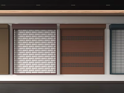 Various Design Roller Shutters Featuring Brick Pattern And Color Options Mounted On Wall 3d model