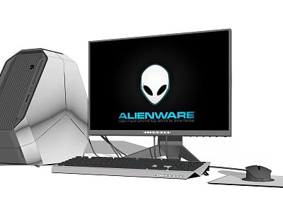 High Performance Alienware Gaming Desktop Computer With Monitor Keyboard And Mouse 3d model