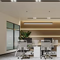 Modern Open Public Office Space Interior With Workstations Office Chairs Computers And Ceiling Lighting 3d model