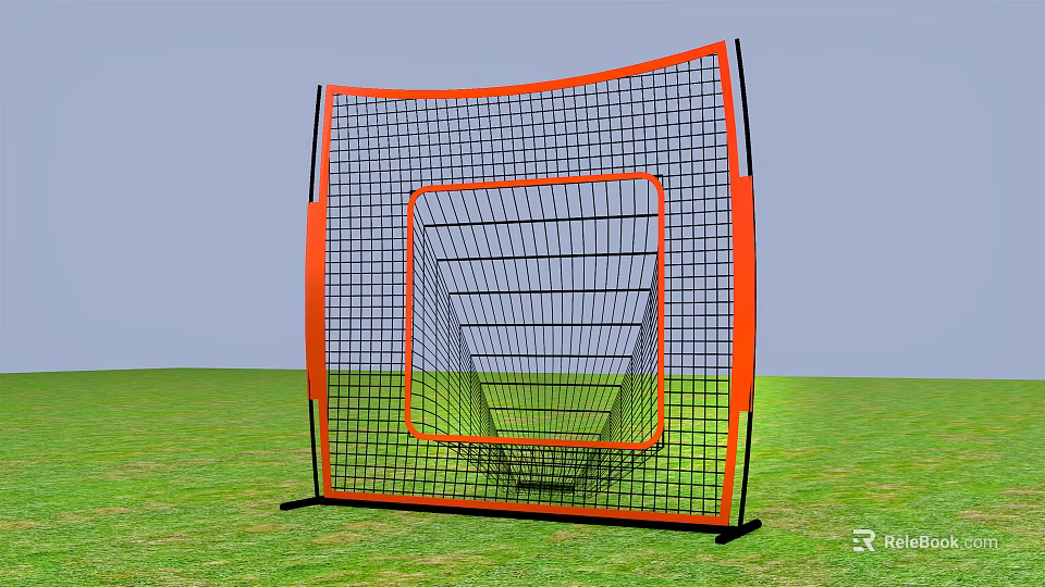 Orange And Black Frame Football Training Goal Net For Soccer Shooting Practice On Green Grass 3d model 