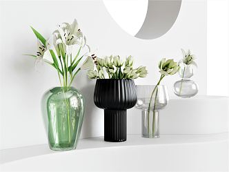 Modern Vase Plant Vase Ornaments Stone Glass Bottle Green Plant 3d model