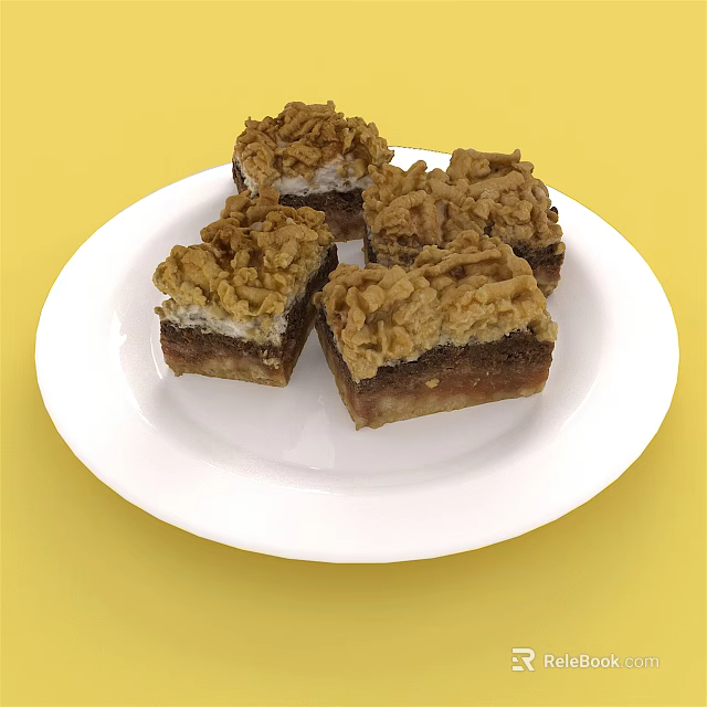 Delicious Square Dessert Bars on White Plate with Oat Crumble Topping and Layers 3d model 