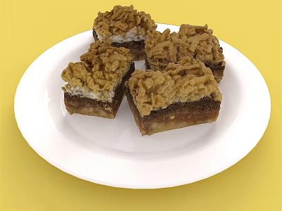 Delicious Square Dessert Bars on White Plate with Oat Crumble Topping and Layers 3d model