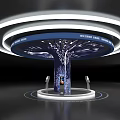 Modern Circular Display Kiosk With Blue Top Tree Shaped Column And Interactive Stations 3d model