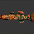 Colorful Striped Fish with Red Green and Orange Patterns and Vibrant Fins on Dark Background