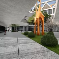 Modern Supermarket Department Store Building Exterior With Glass Windows Green Plants And Front Lawn