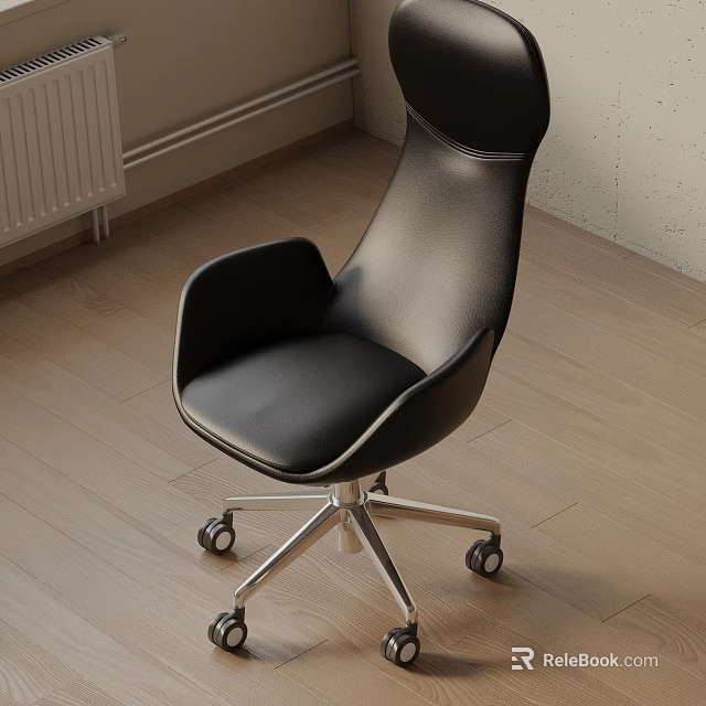 Modern Black Leather Office Chair With Sleek Design And Metal Base Wheels 3d model 