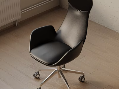 Modern Black Leather Office Chair With Sleek Design And Metal Base Wheels 3d model