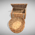 Handwoven Wicker Storage Box and Stacked Baskets for Household Use