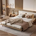 Cozy Hotel Room Interior With Wooden Bed Soft Pillows And Area Rug