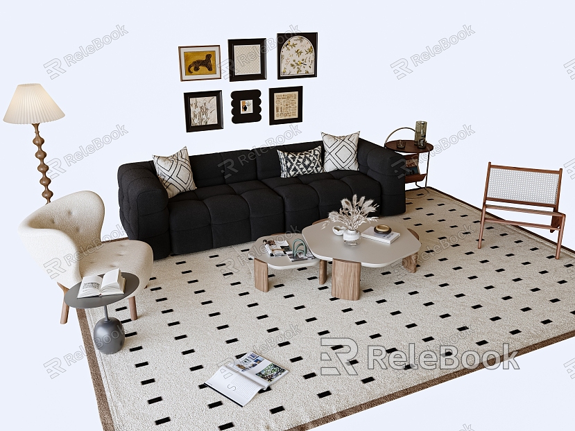 French Middle Ancient Sofa Combination Single Chair Coffee Table Decorative Painting model