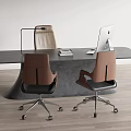 Modern Office Desk With Spacious Surface Two Brown Chairs Lamp And Computer Monitor
