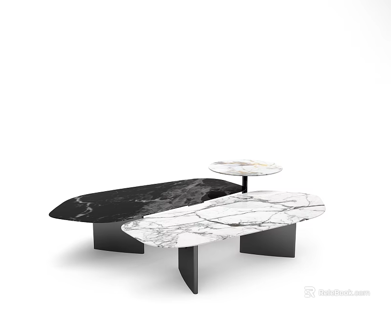 Modern Irregular Coffee Table With Black White Marble Top And Metal Base 3d model