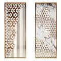 Modern Decorative Room Divider With Gold Hexagon Pattern Metal Frame And Marble Texture