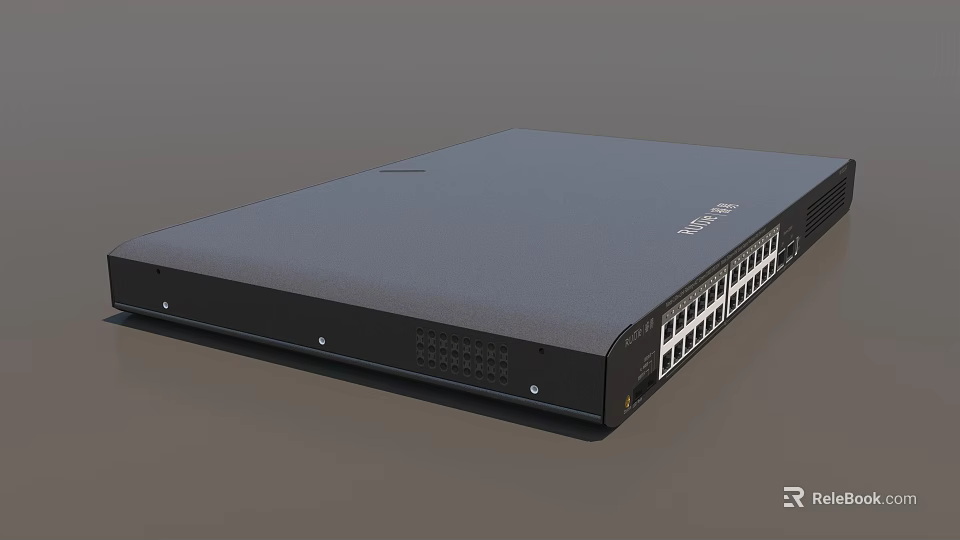 Black Industrial Network Switch With Multiple Ports And Rack Mount Design 3d model 